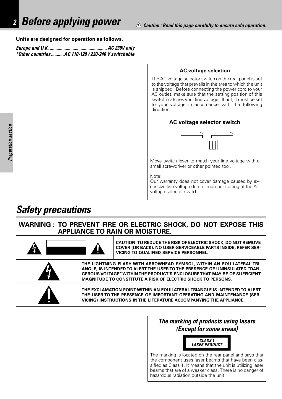 Before applying power, Safety precautions | Kenwood HM-381MD User Manual | Page 2 / 76