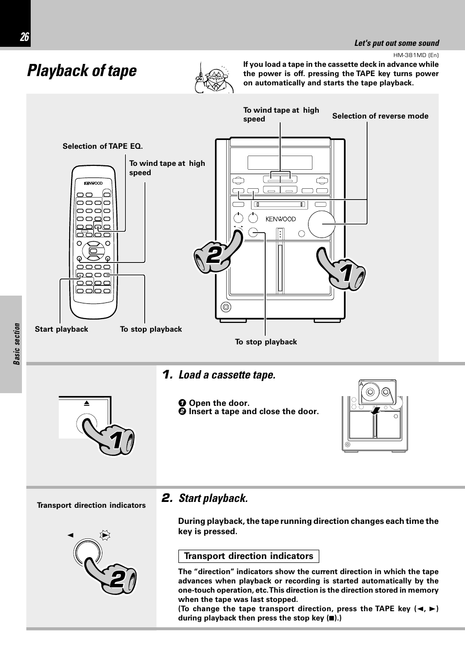 Playback of tape | Kenwood HM-381MD User Manual | Page 26 / 76