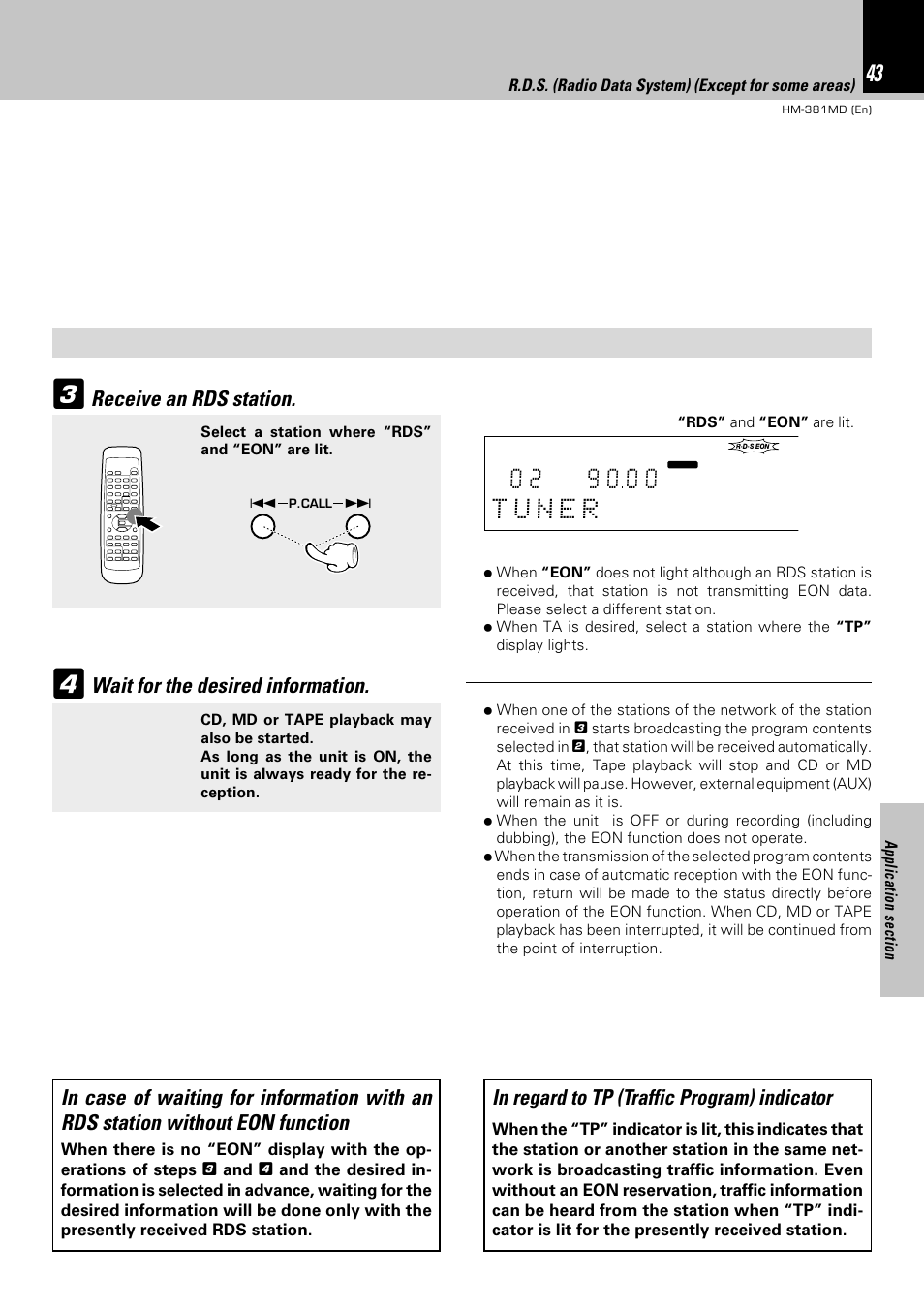 Wait for the desired information, Receive an rds station | Kenwood HM-381MD User Manual | Page 43 / 76