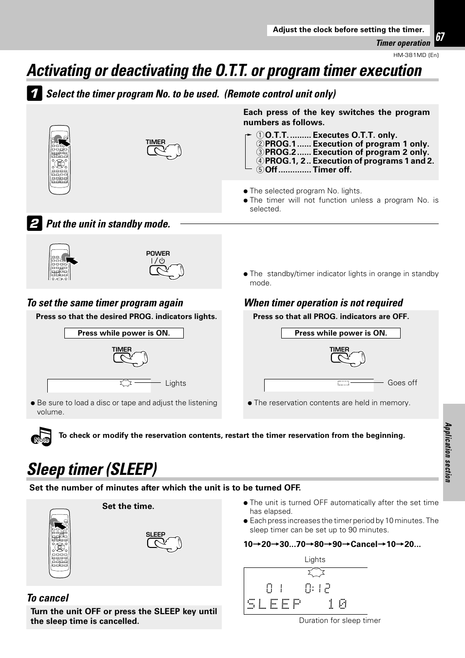 Sleep timer (sleep), Timer operation | Kenwood HM-381MD User Manual | Page 67 / 76