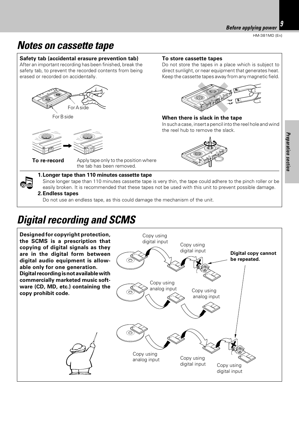 Digital recording and scms | Kenwood HM-381MD User Manual | Page 9 / 76