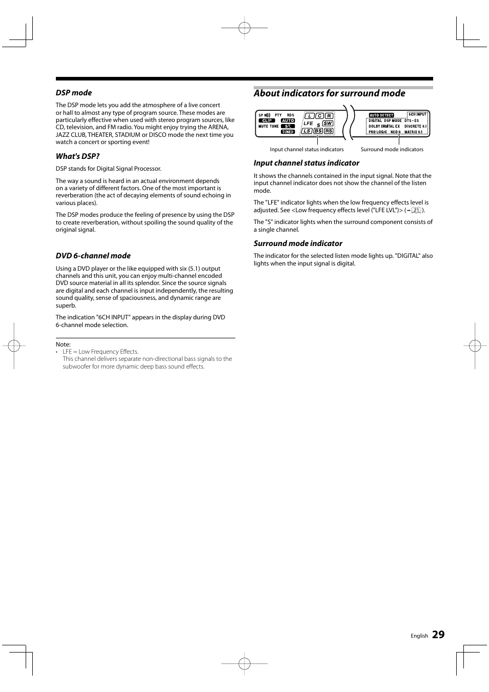 About indicators for surround mode | Kenwood KRF-V6200D User Manual | Page 29 / 44