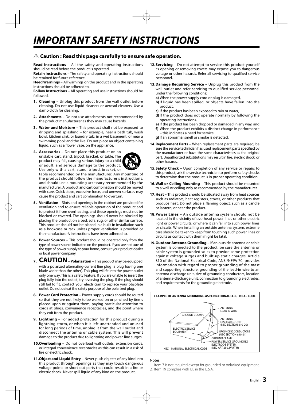 Important safety instructions, Caution | Kenwood KRF-V6200D User Manual | Page 3 / 44