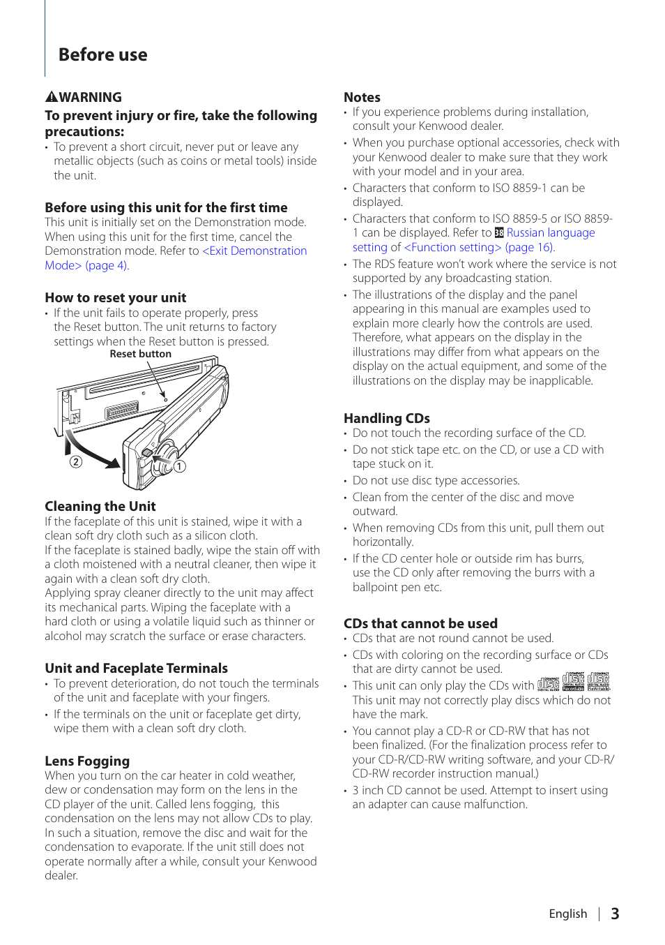 Before use | Kenwood KDC-5047U User Manual | Page 3 / 41