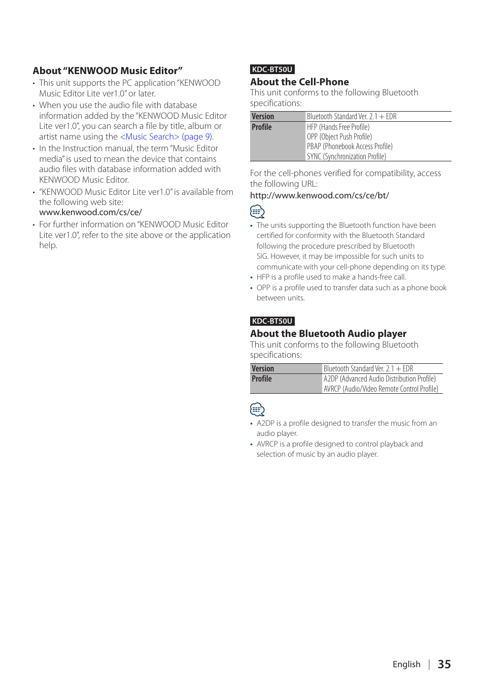 My playlist delete, About the cell-phone, About the bluetooth audio | Kenwood KDC-5047U User Manual | Page 35 / 41