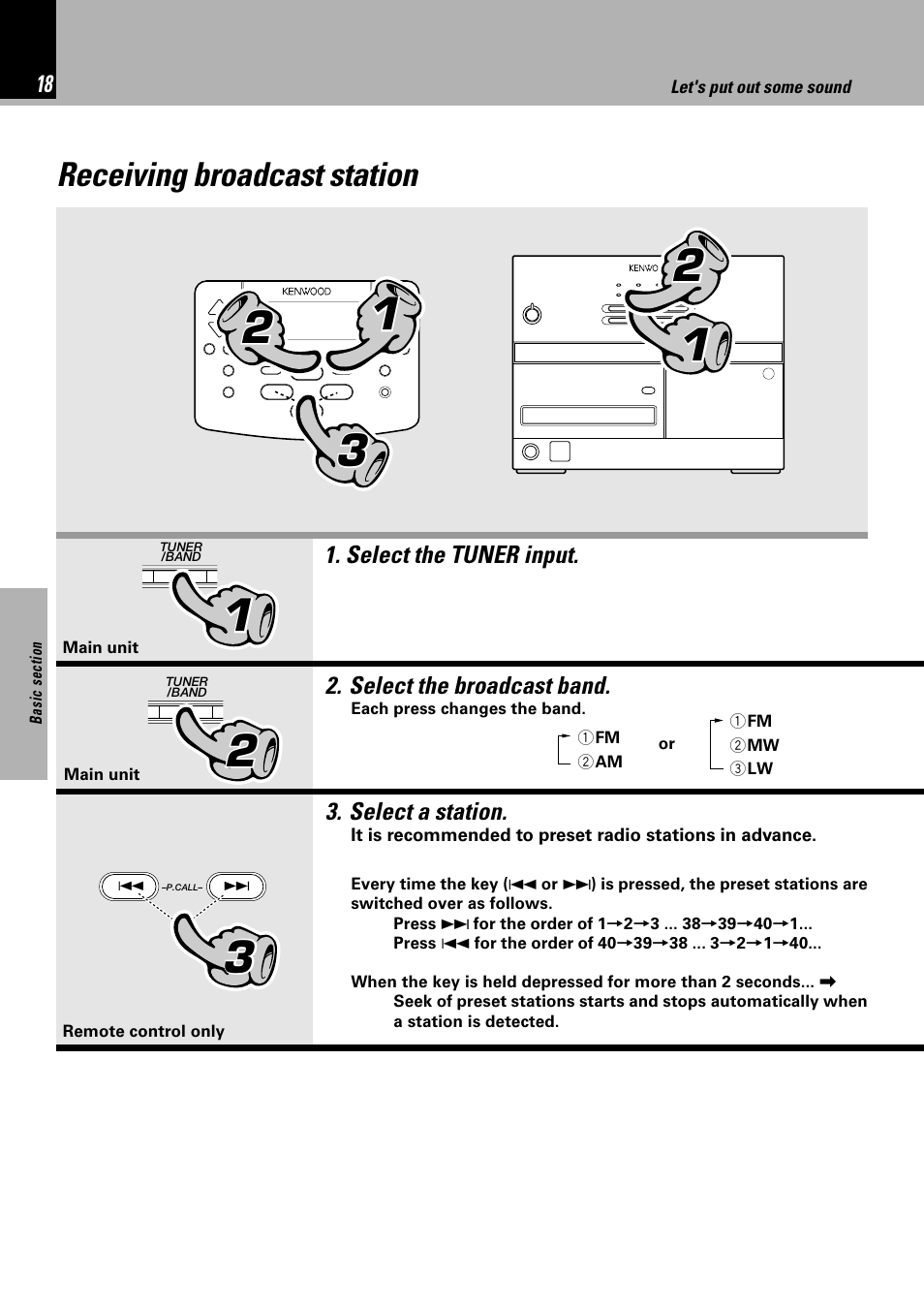 Receiving broadcast station | Kenwood NV 600 User Manual | Page 18 / 64