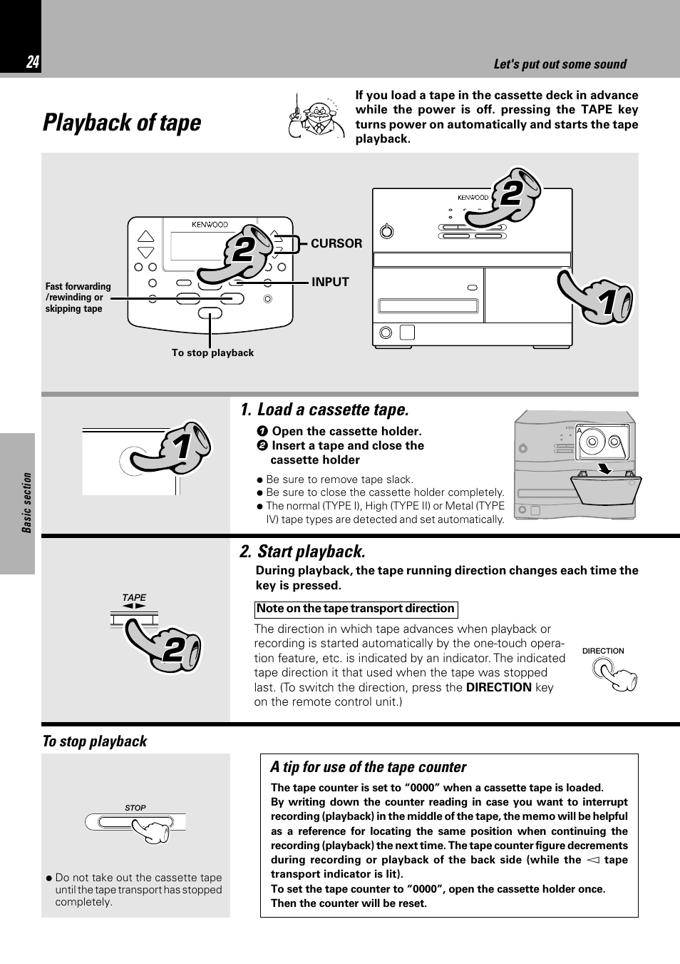 Playback of tape | Kenwood NV 600 User Manual | Page 24 / 64