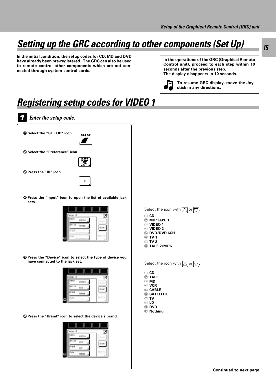 Registering setup codes for video 1 | Kenwood C-V751 User Manual | Page 15 / 64