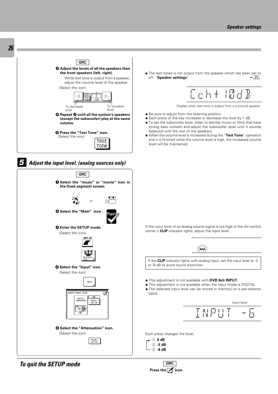 C c h + 1 ) d b, 10 f t 4.5, Adjust the input level. (analog sources only) | Speaker settings | Kenwood C-V751 User Manual | Page 26 / 64