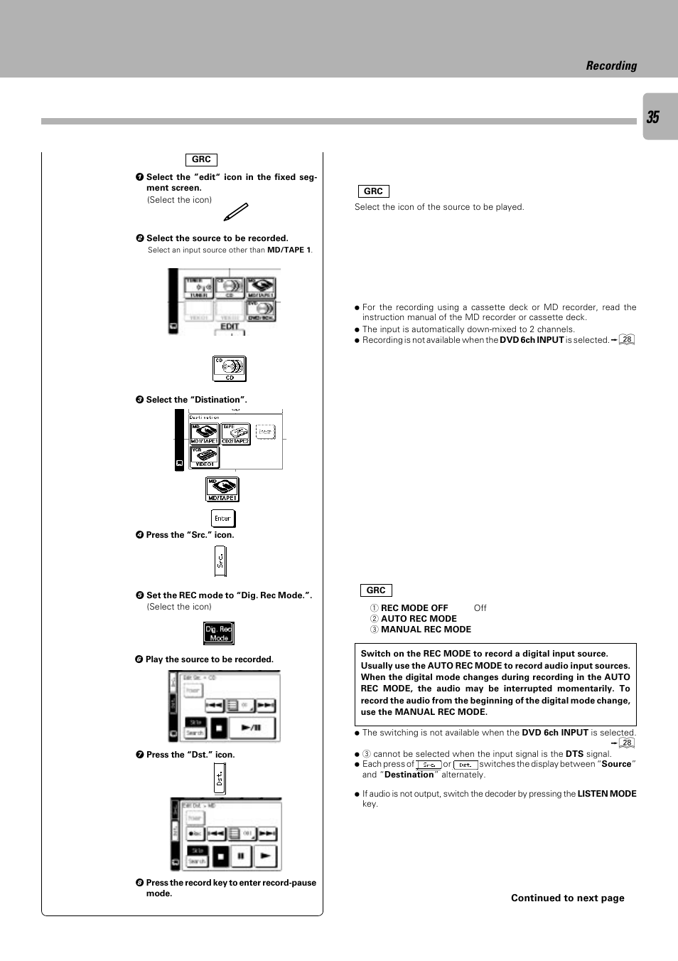 Recording | Kenwood C-V751 User Manual | Page 35 / 64