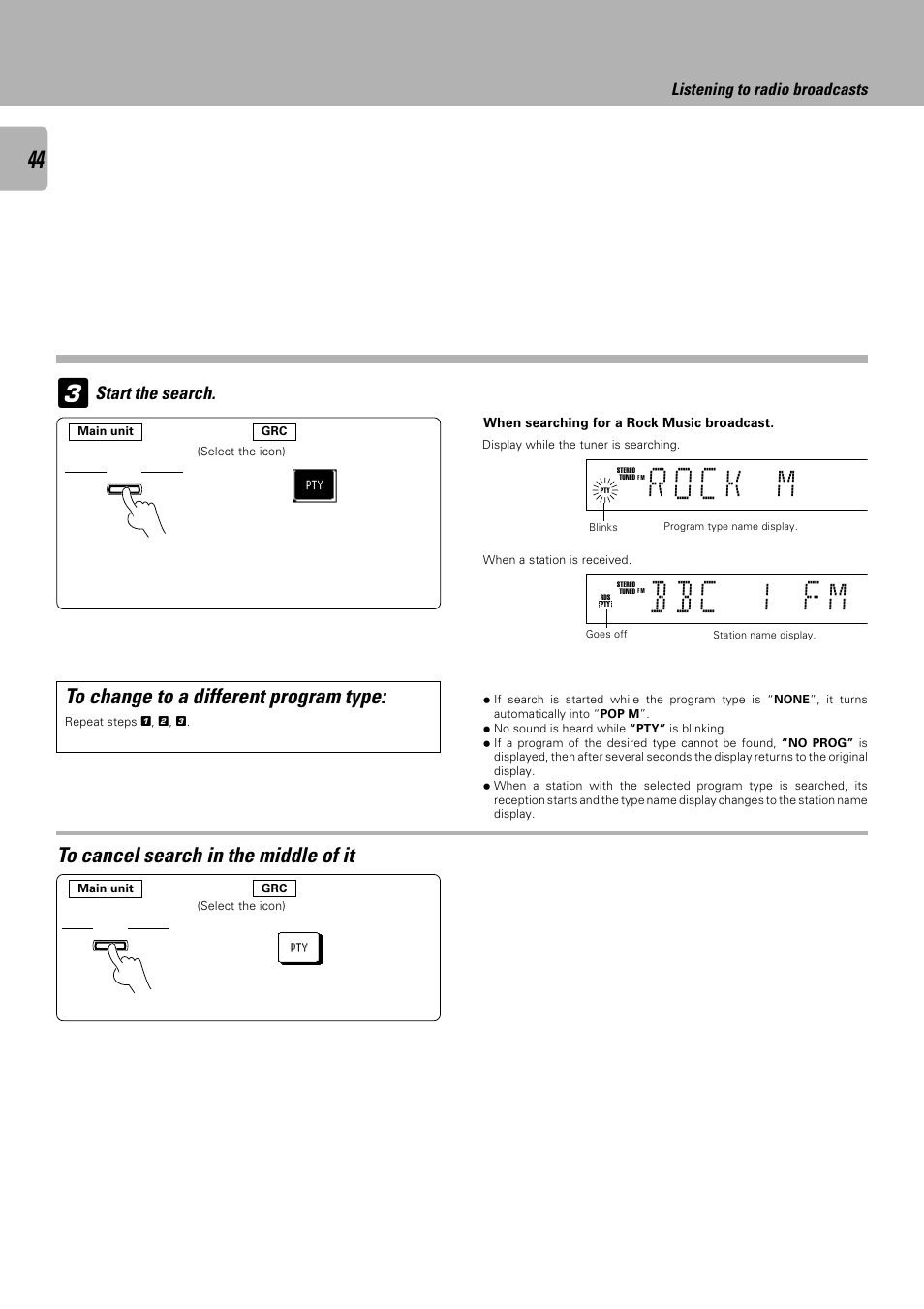 B b c 1 f m, Start the search, Listening to radio broadcasts | Kenwood C-V751 User Manual | Page 44 / 64