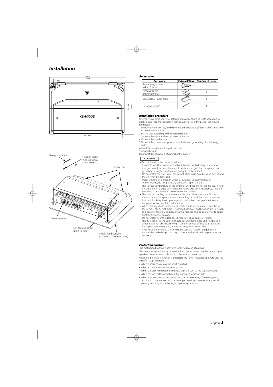 Installation | Kenwood KAC-7204 User Manual | Page 3 / 16