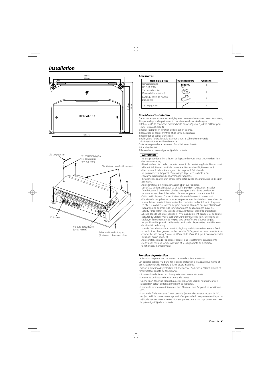 Installation | Kenwood KAC-7204 User Manual | Page 7 / 16