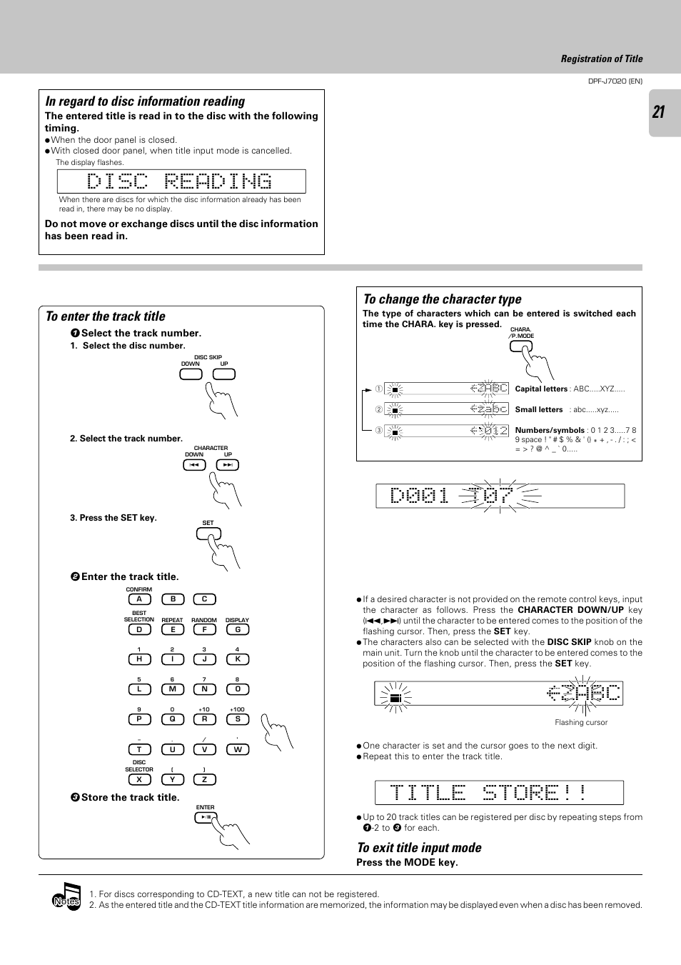 To change the character type, Ca z b | Kenwood DPF-J7020 User Manual | Page 21 / 32