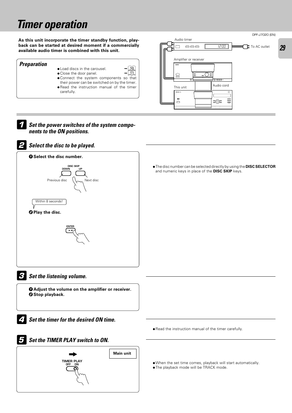 Timer operation | Kenwood DPF-J7020 User Manual | Page 29 / 32