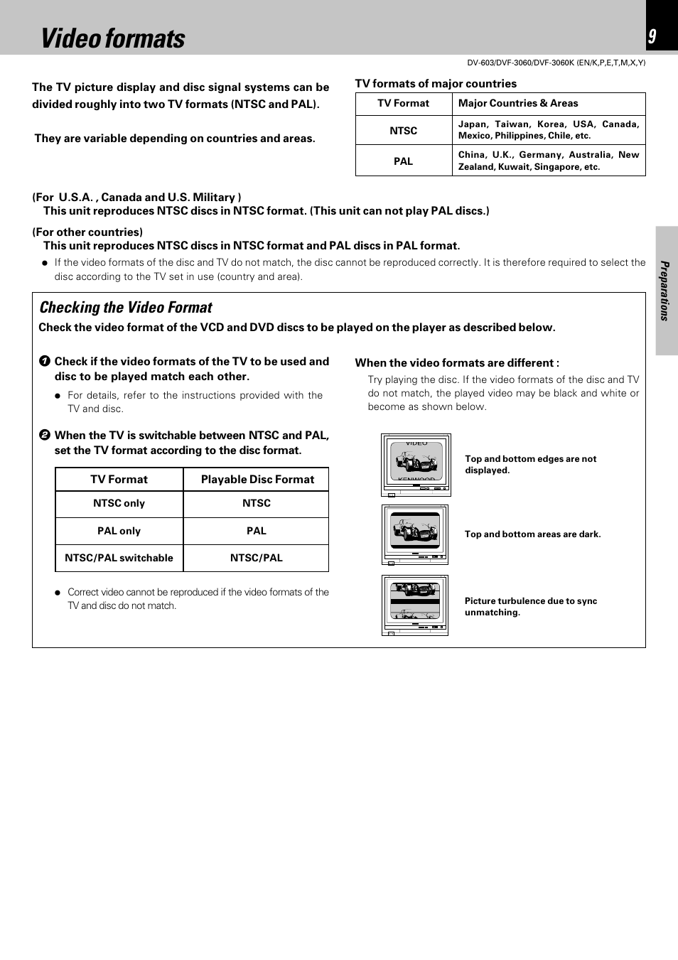 Video formats, Checking the video format | Kenwood DV-603 User Manual | Page 9 / 48