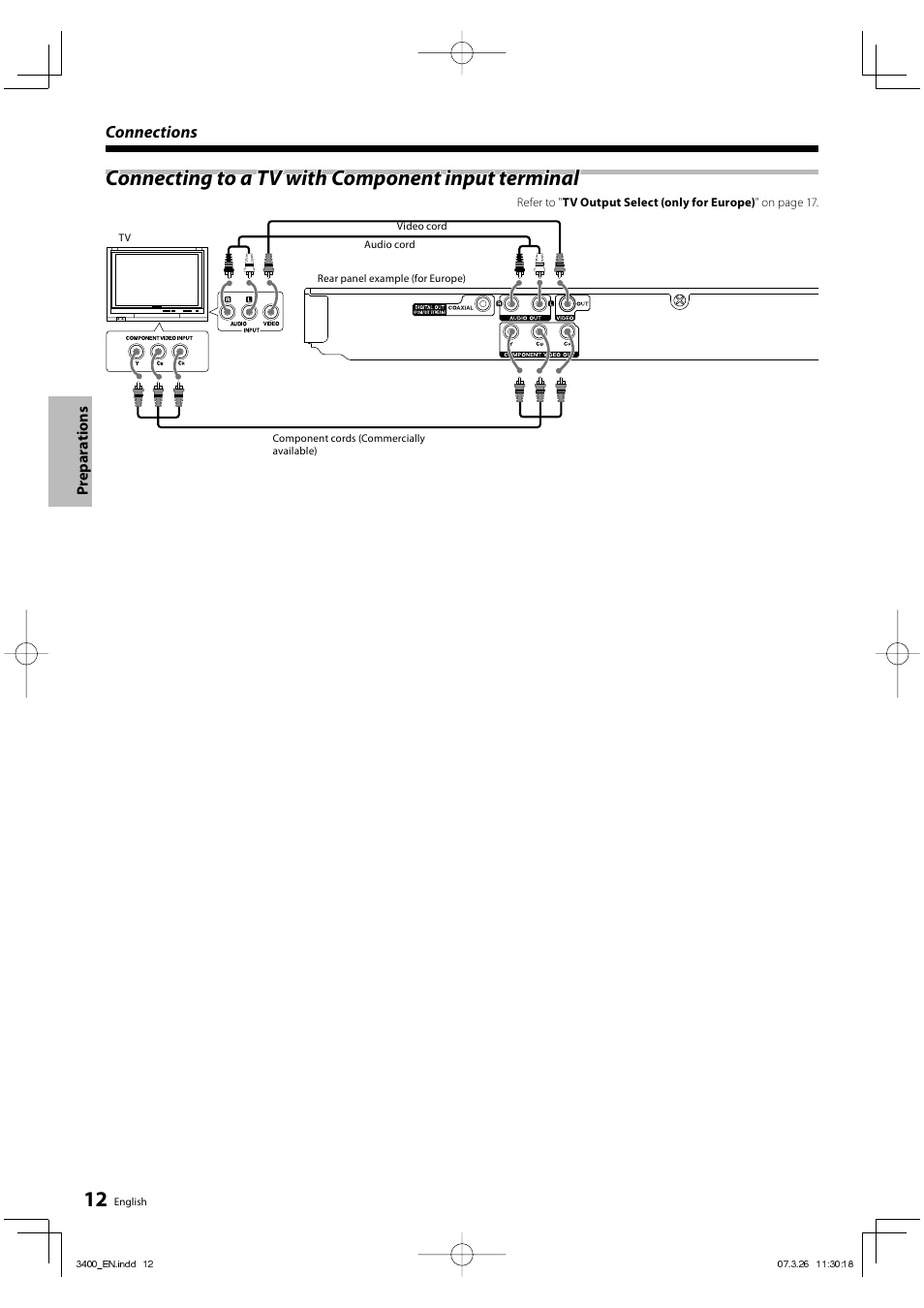 Connecting to a tv with component input terminal | Kenwood DVF-3400 User Manual | Page 12 / 36