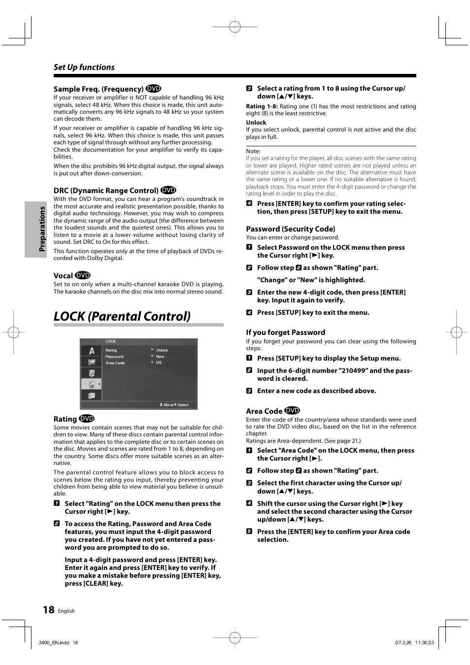 Lock (parental control) | Kenwood DVF-3400 User Manual | Page 18 / 36