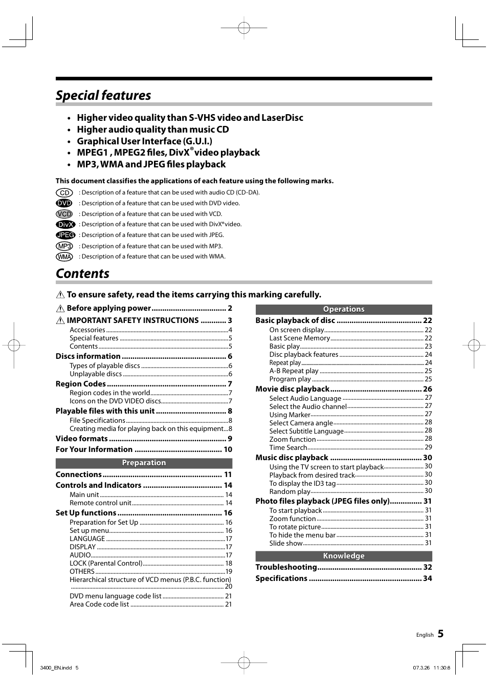 Kenwood DVF-3400 User Manual | Page 5 / 36