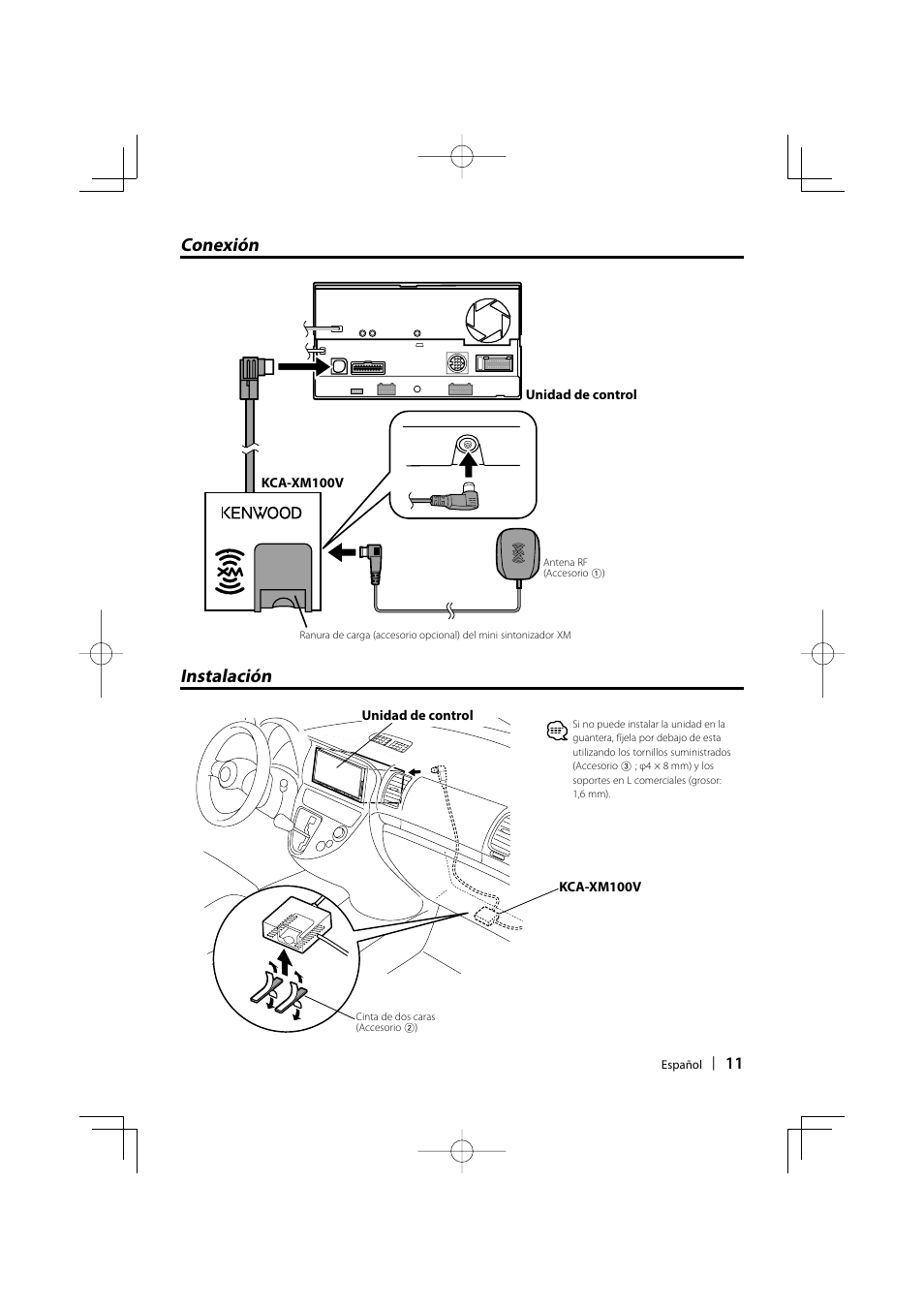 Conexión instalación | Kenwood KCA-XM100V User Manual | Page 11 / 16