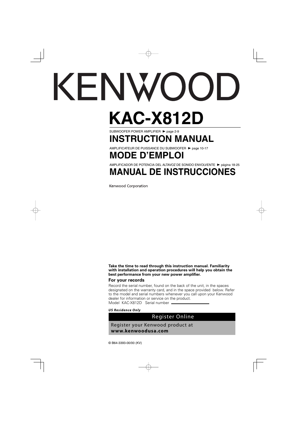 Kenwood KAC-X812D User Manual | 28 pages