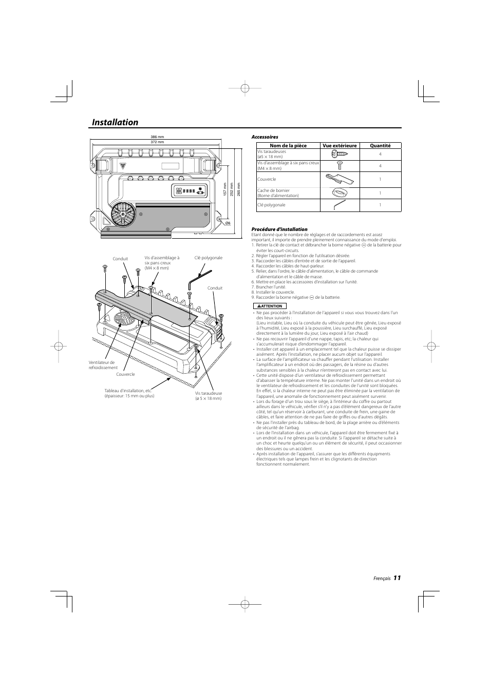 Installation | Kenwood KAC-X812D User Manual | Page 11 / 28