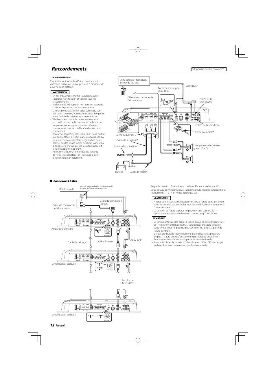 Raccordements | Kenwood KAC-X812D User Manual | Page 12 / 28