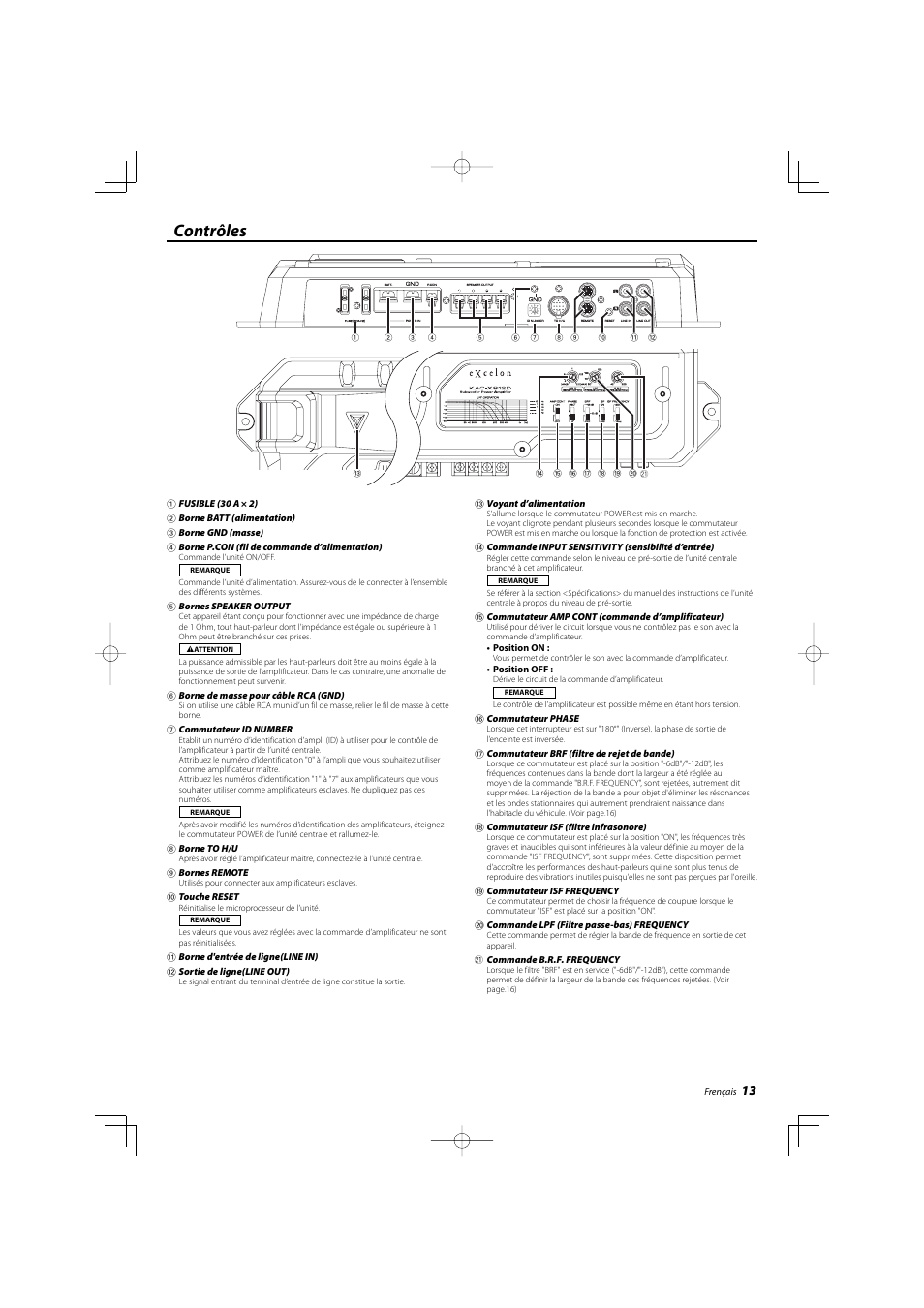 Contrôles | Kenwood KAC-X812D User Manual | Page 13 / 28