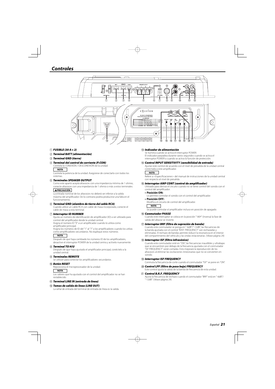 Controles | Kenwood KAC-X812D User Manual | Page 21 / 28