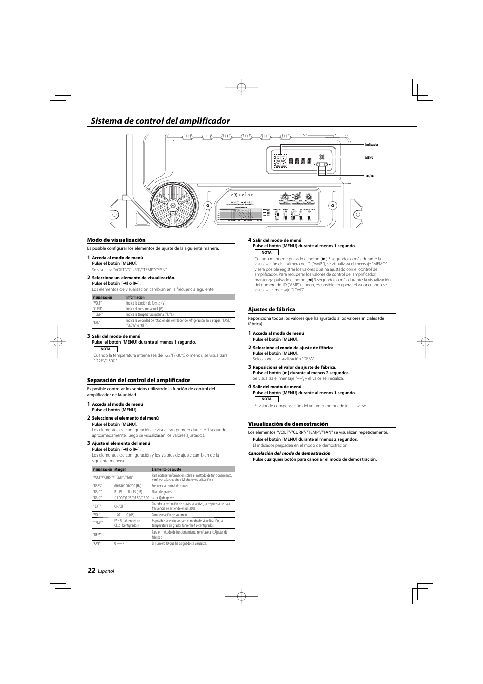 Sistema de control del amplificador | Kenwood KAC-X812D User Manual | Page 22 / 28