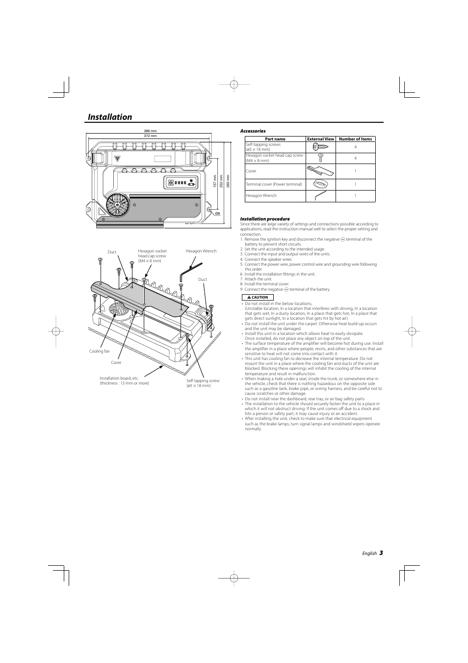 Installation | Kenwood KAC-X812D User Manual | Page 3 / 28