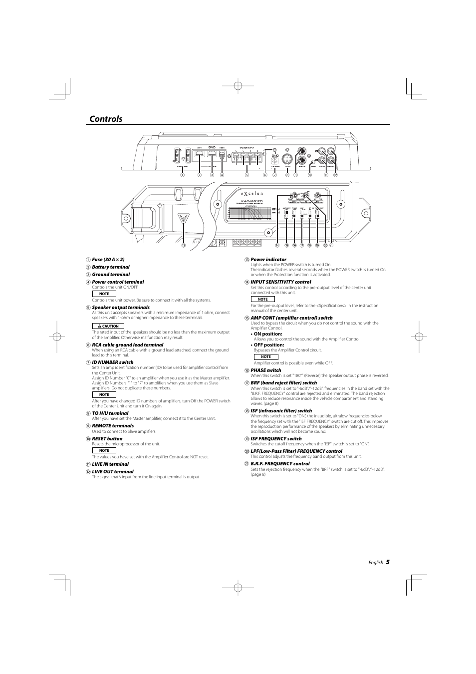 Controls | Kenwood KAC-X812D User Manual | Page 5 / 28