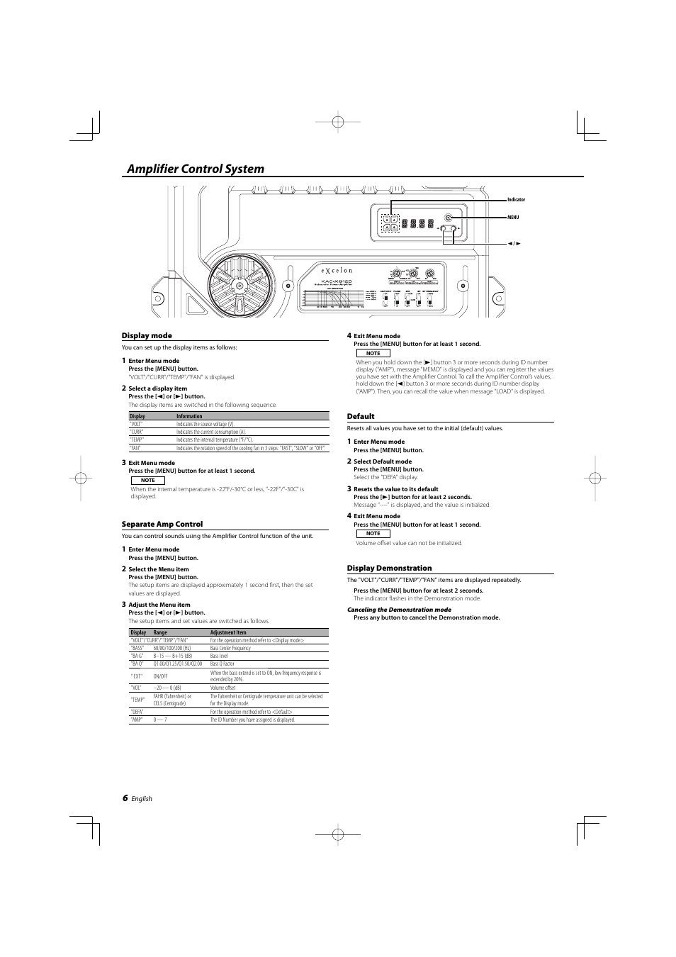 Amplifier control system | Kenwood KAC-X812D User Manual | Page 6 / 28