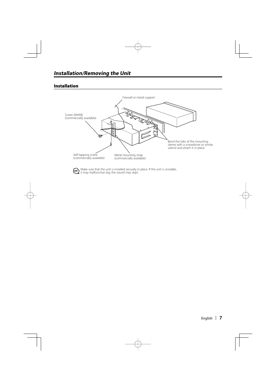 Installation/removing the unit | Kenwood KVT-50DVDRY User Manual | Page 7 / 8