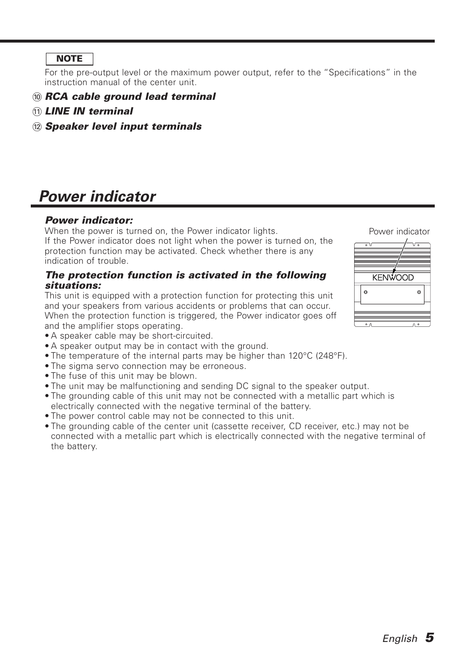 Power indicator | Kenwood KAC-818 User Manual | Page 5 / 9