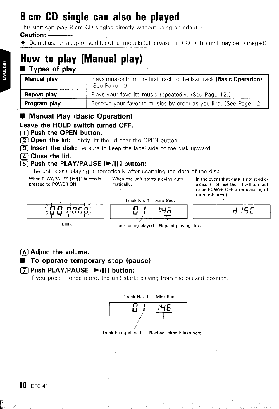 8 cm cd single can also be played, How to play (manual play), D i 5 c | Kenwood DPC-41 User Manual | Page 10 / 15