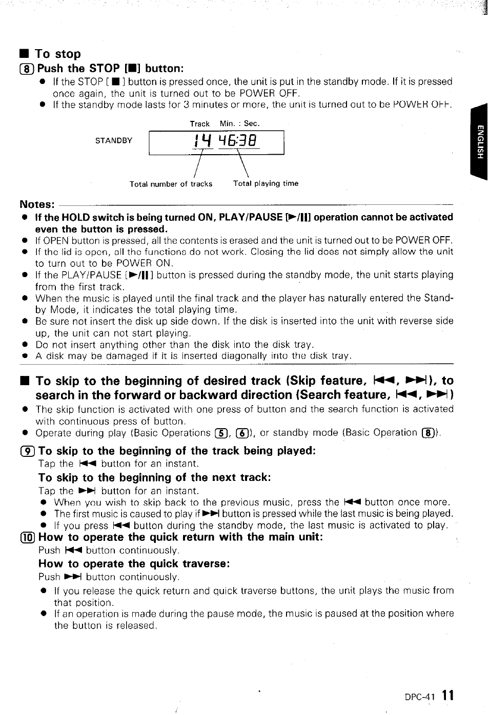 H5-96, Hold, On, play/pause | Kenwood DPC-41 User Manual | Page 11 / 15