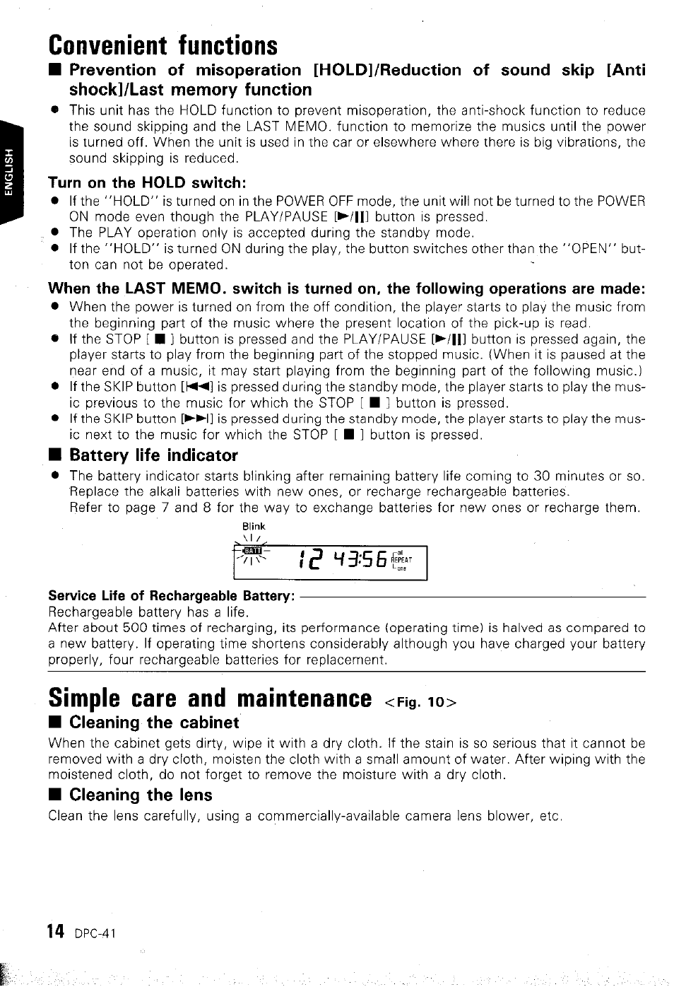 Convenient functions, Simple care and maintenance <fig. io | Kenwood DPC-41 User Manual | Page 14 / 15