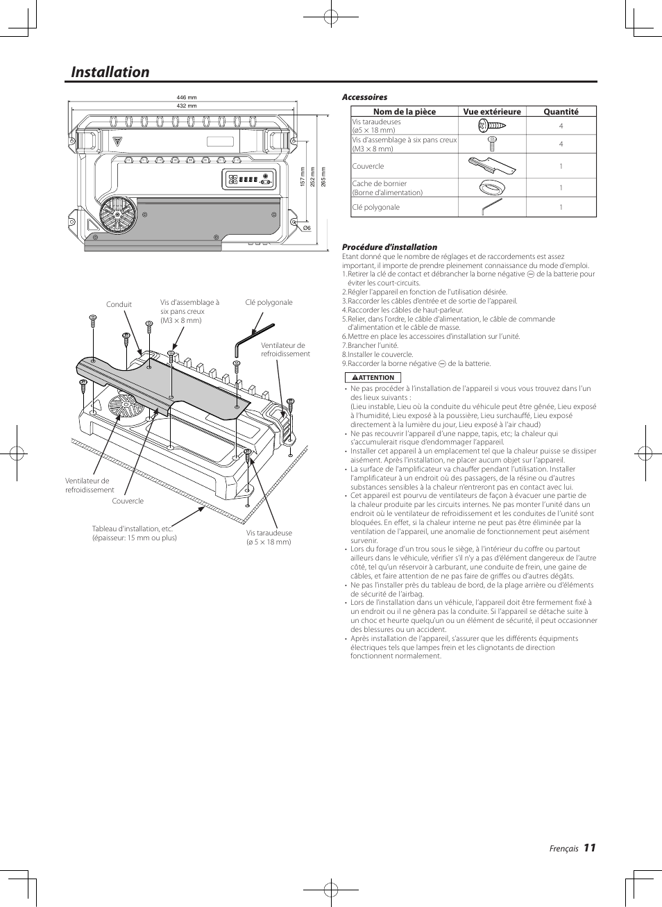Installation | Kenwood eXcelon KAC-X541 User Manual | Page 11 / 28