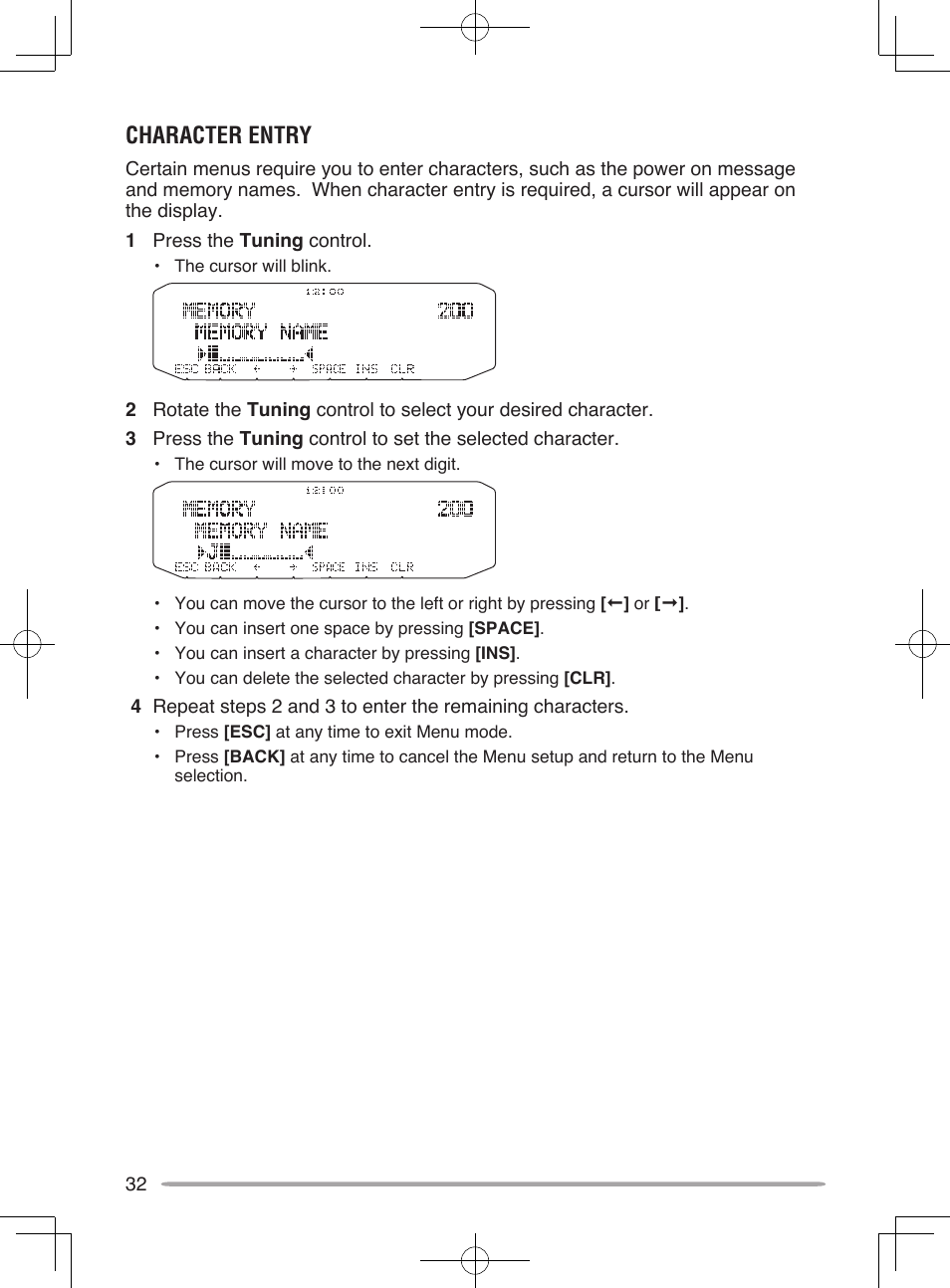 Character entry | Kenwood RC-D10 User Manual | Page 38 / 41