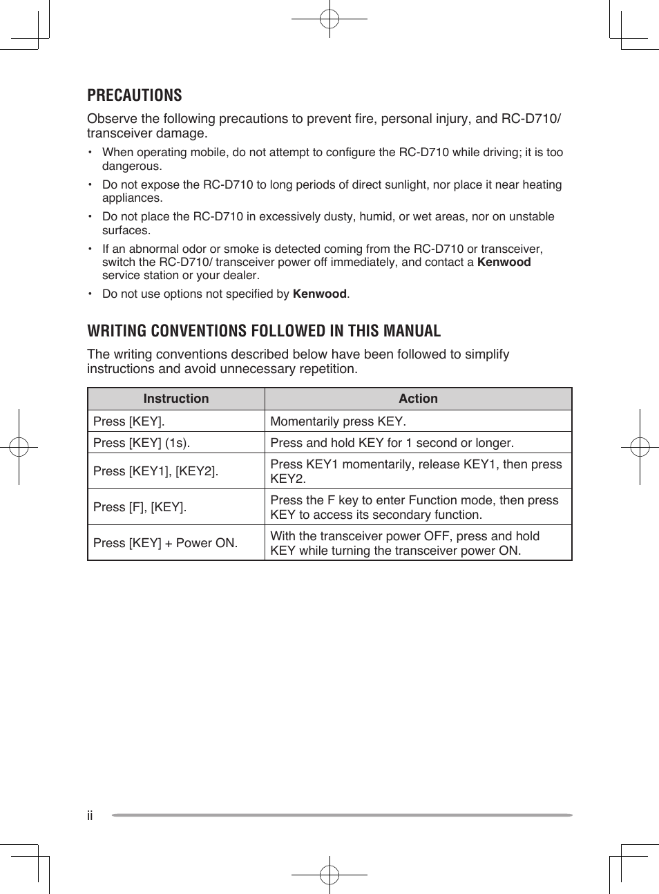 Precautions, Writing conventions followed in this manual | Kenwood RC-D10 User Manual | Page 4 / 41