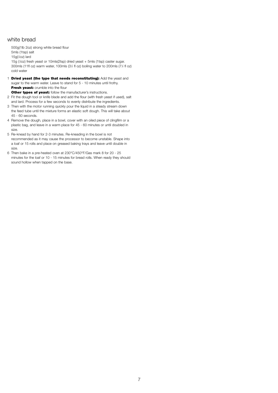 White bread | Kenwood FP520 series User Manual | Page 8 / 9