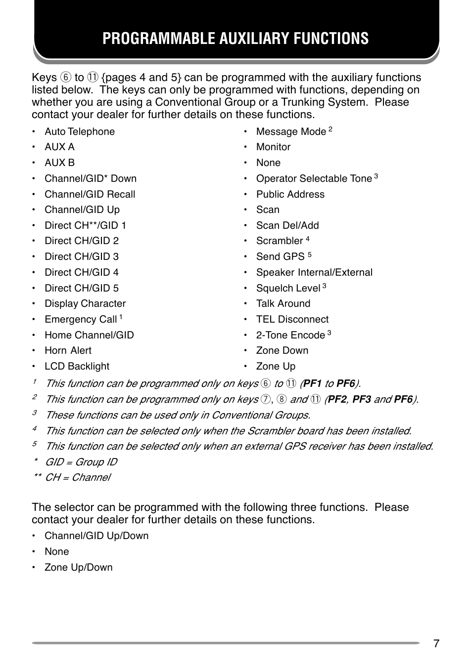 Programmable auxiliary functions | Kenwood TK-8150 User Manual | Page 11 / 23