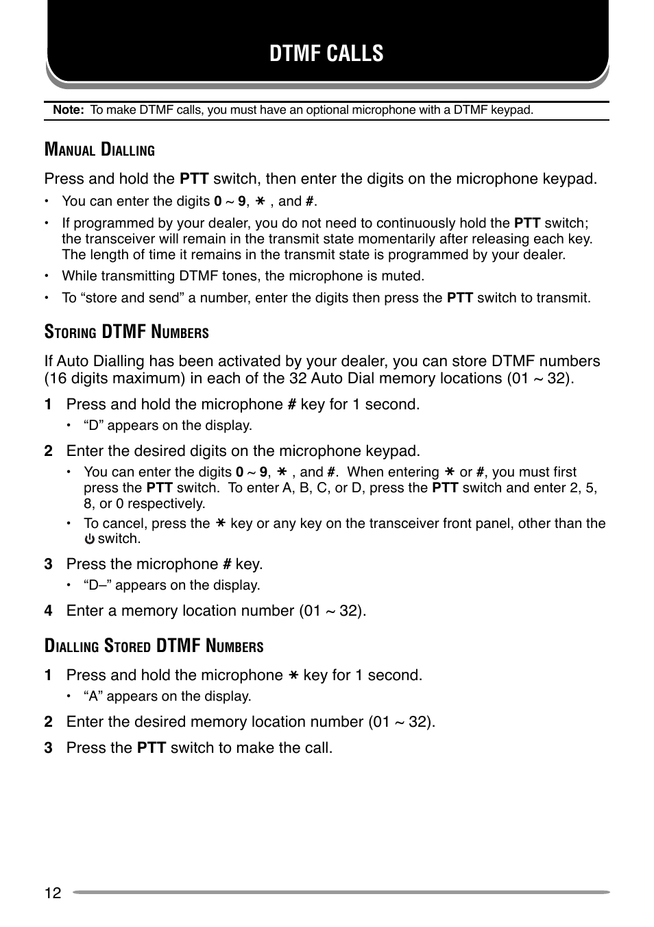 Dtmf calls, Dtmf n | Kenwood TK-8150 User Manual | Page 16 / 23