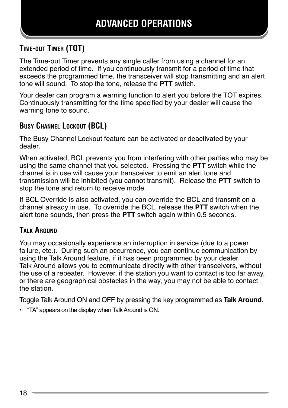 Advanced operations, Tot), Bcl) | Kenwood TK-8150 User Manual | Page 22 / 23