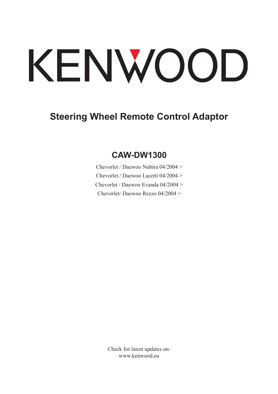 Kenwood Steering Wheel Remote Control CAW-DW1300 User Manual | 3 pages