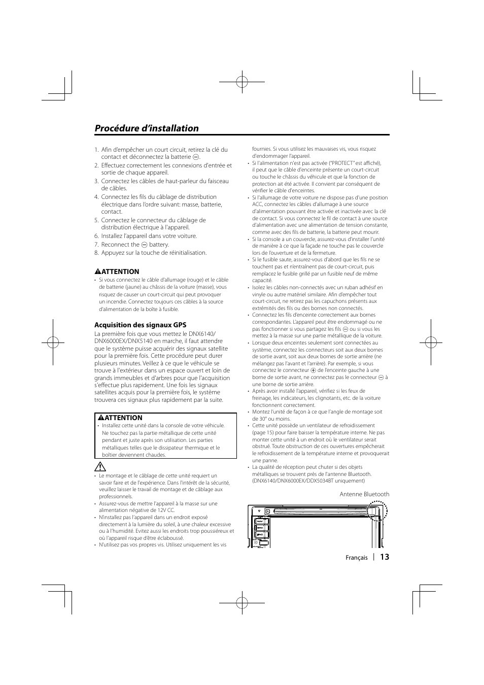 Procédure d’installation | Kenwood DDX5034 User Manual | Page 13 / 32