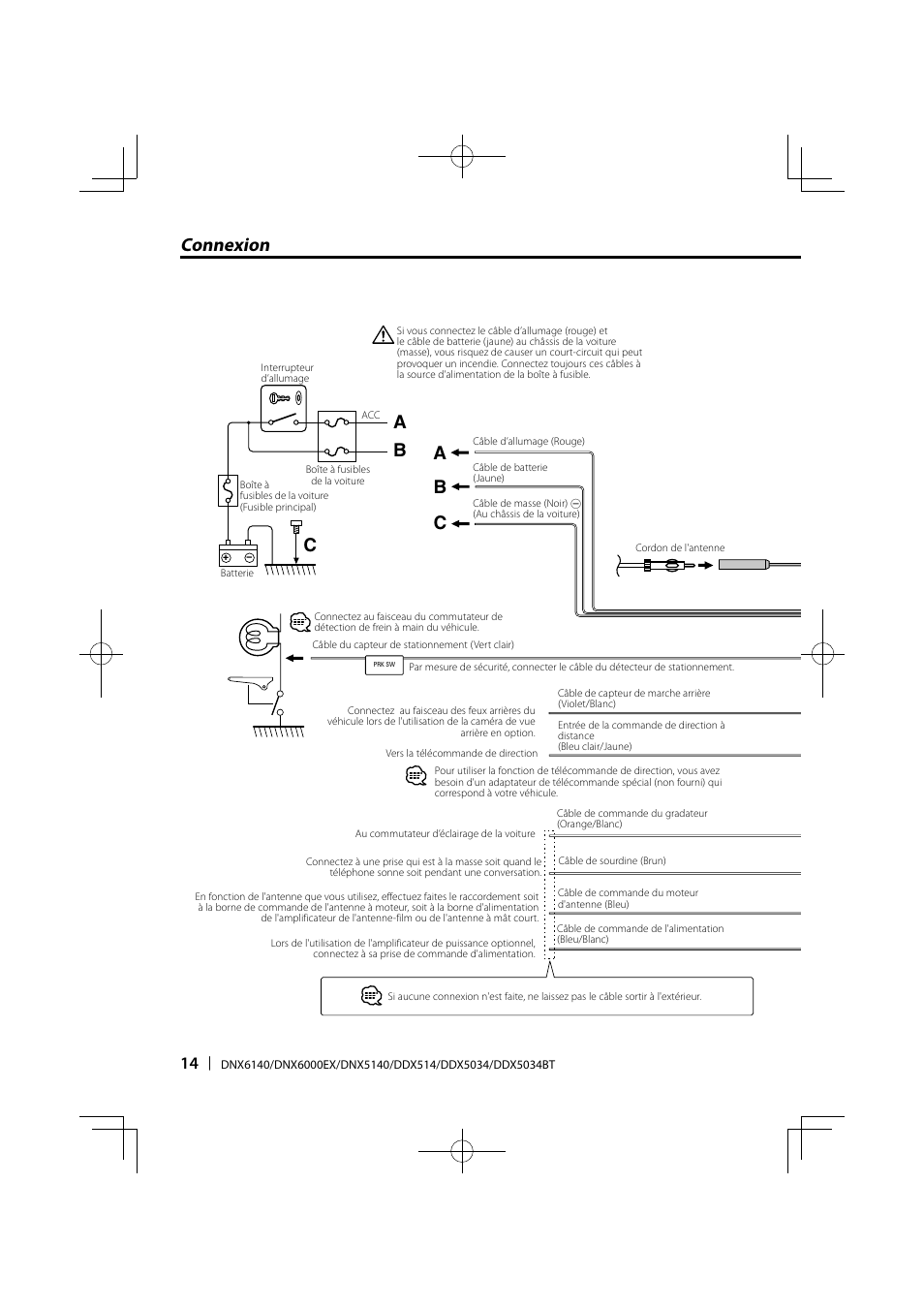 Connexion b c, Bc a a | Kenwood DDX5034 User Manual | Page 14 / 32