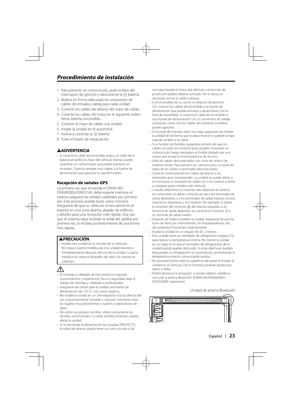 Procedimiento de instalación | Kenwood DDX5034 User Manual | Page 23 / 32