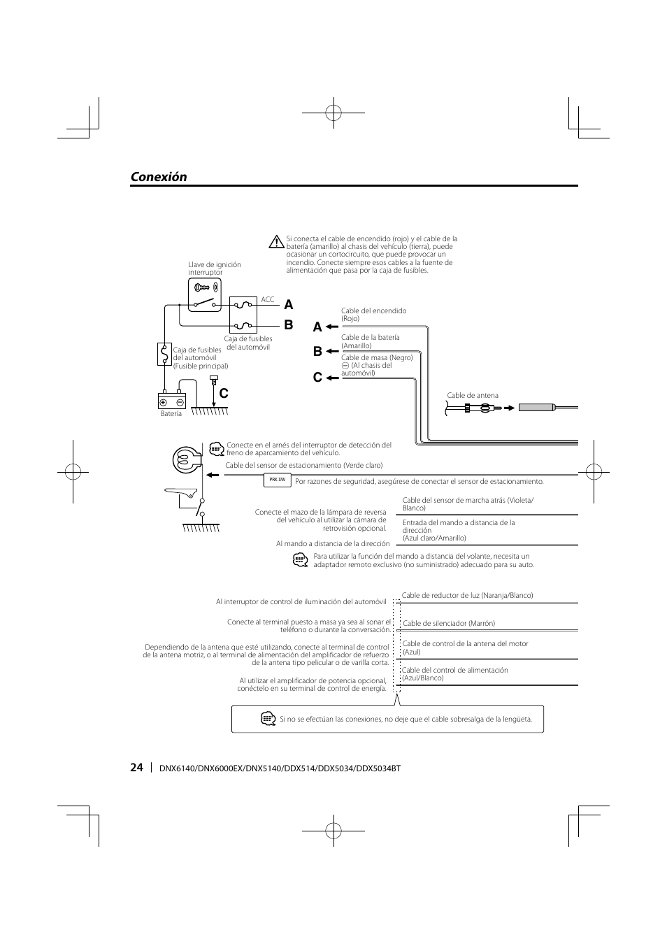 Conexión b c, Bc a a | Kenwood DDX5034 User Manual | Page 24 / 32